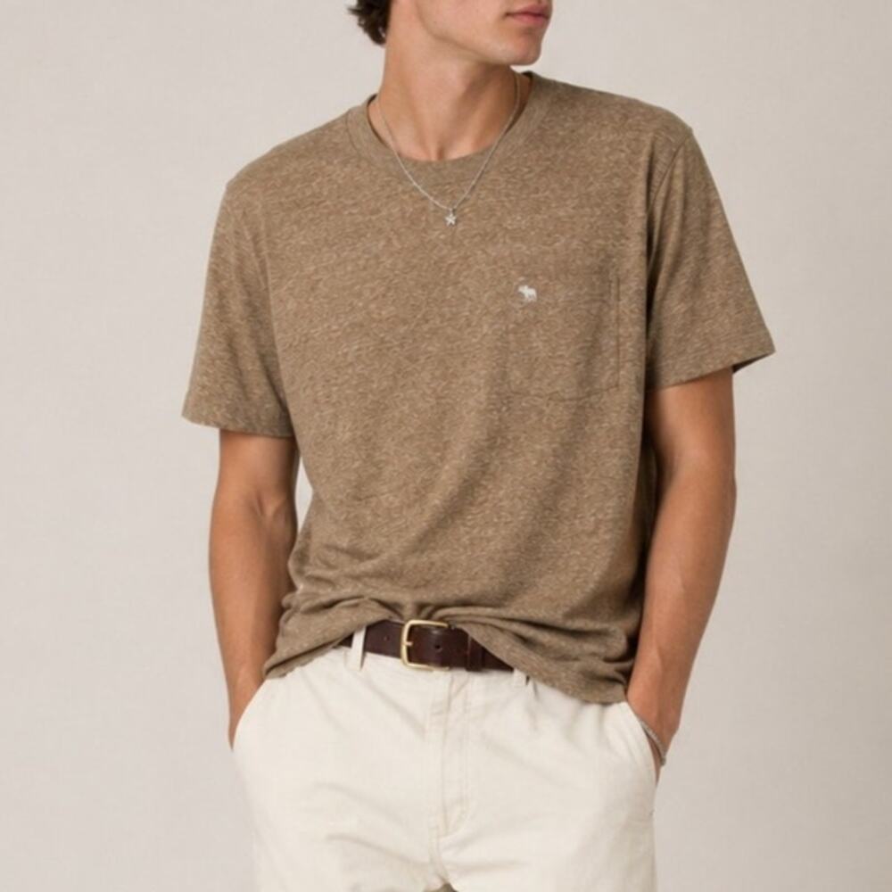 Y2K Abercrombie & Fitch Mens Muscle Pocket T Shirt Size XL Tan Preppy Retro